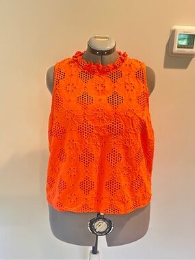 J. Crew Orange Floral Eyelet / Broderie Anglaise Sleeveless Blouse + Cami